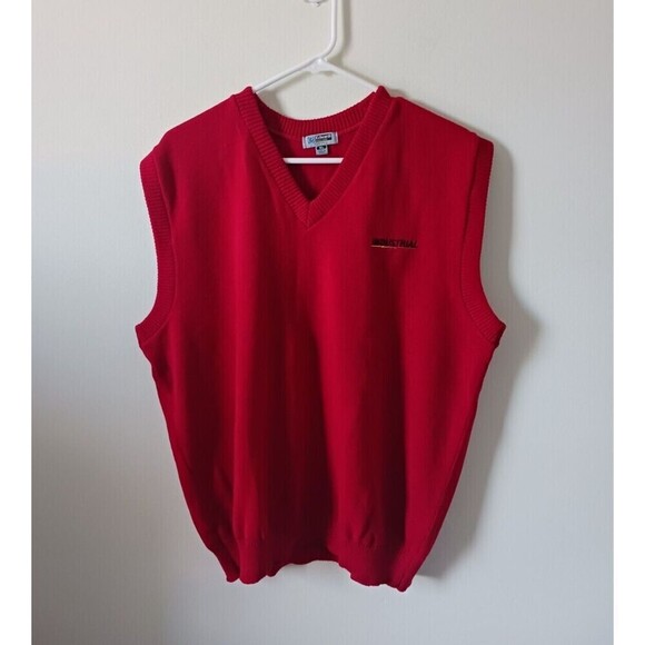 Andrew Rohan Edwards Mens Sweater Vest Knit V Neck Usa Made Red Size L - Picture 1 of 6